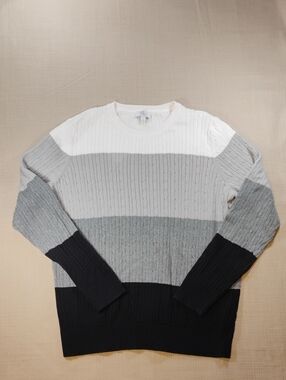 Women's size Large Colorblock Cable Knit Sweater - White, Light Gray & Black